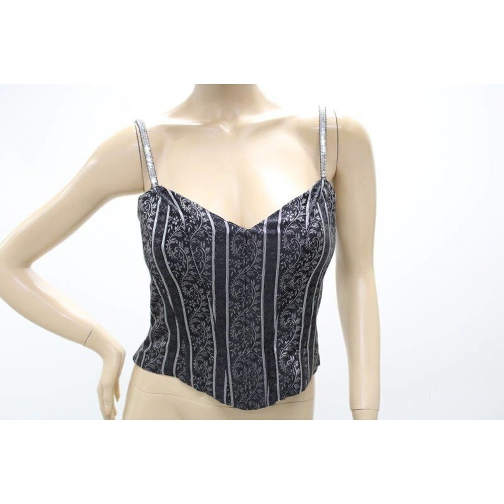 Scott McClintock Corset Top 10 Black Silver Jacquard Sequin Formal Top Club wear